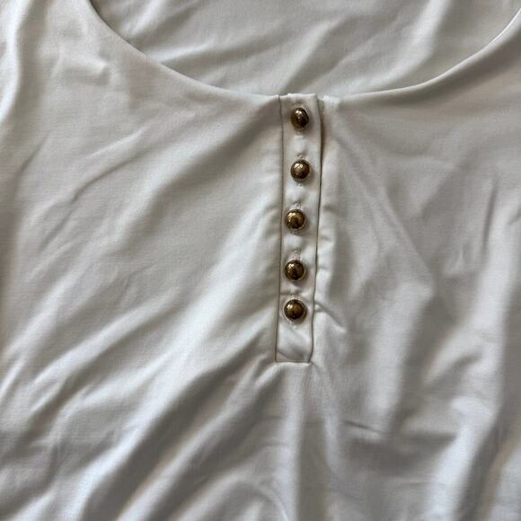 Short Sleeve Ivory White Thong Bodysuit w/ Gold Button Detail Women's Medium - Picture 4 of 4